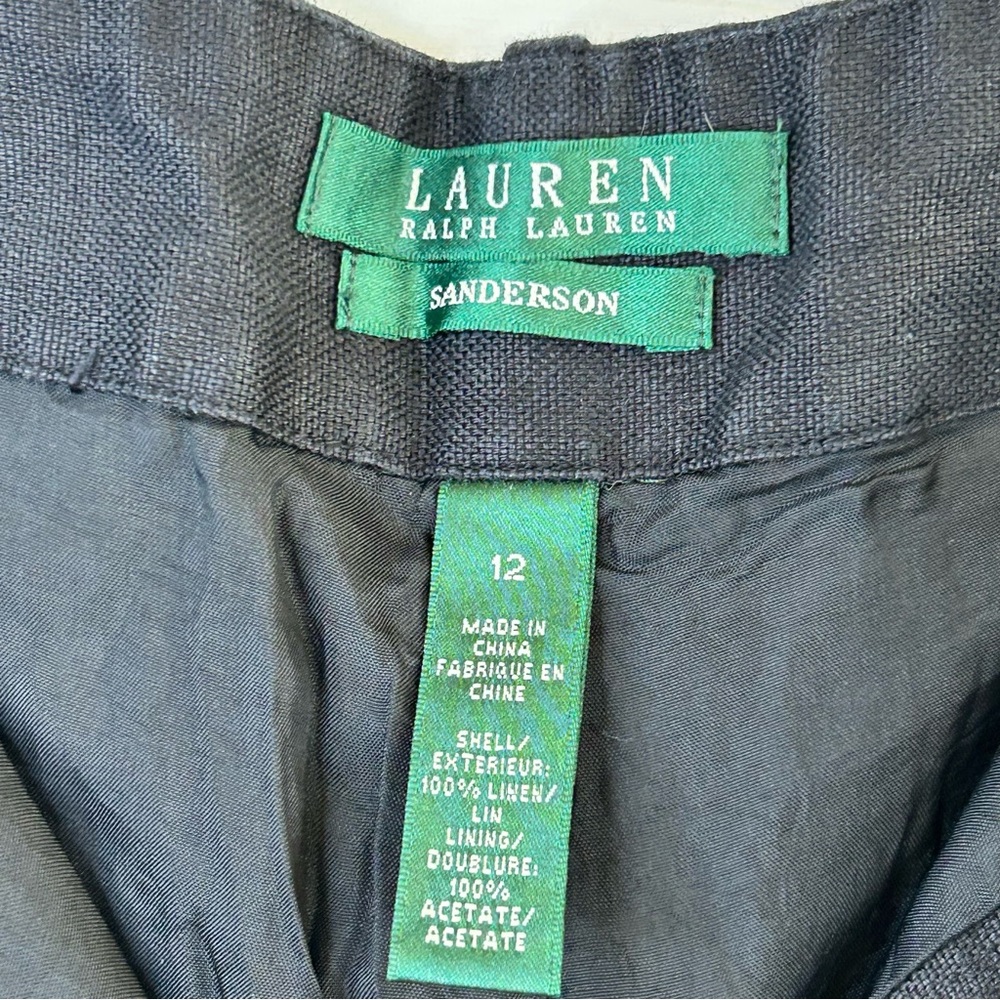 Lauren Ralph Lauren Gray 100% Linen Pants Sanderson Lined Green Label Women’s 12 - Picture 2 of 10